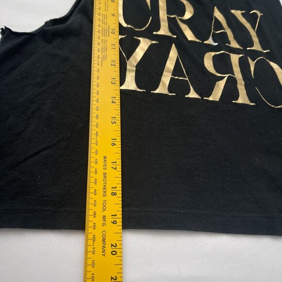 Forever 21 Black‎ Sleeveless Graphic Crop Tank Top "Cray" Gold Print Womens S - Picture 7 of 9